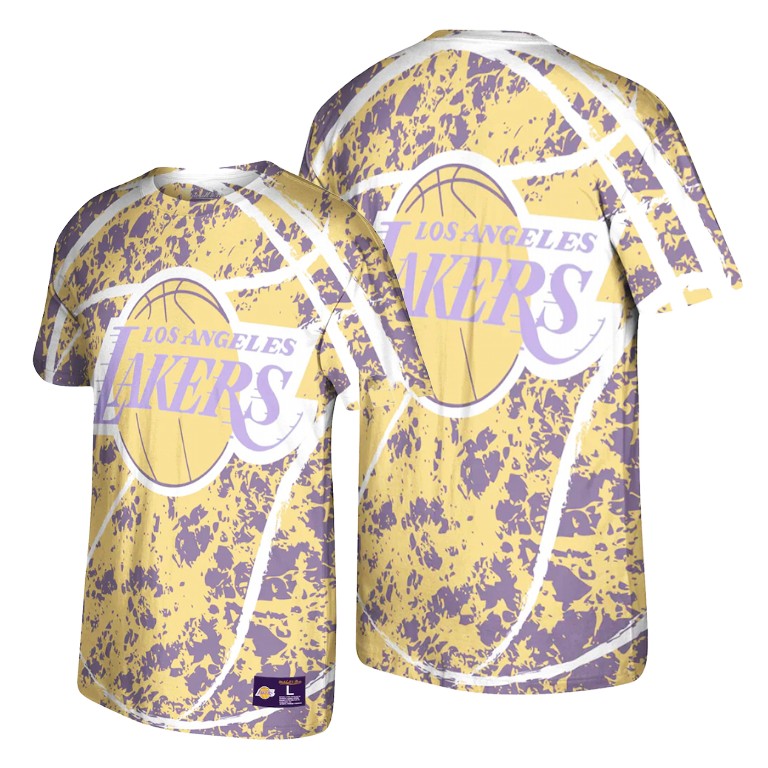 Men's Los Angeles Lakers NBA Jumbotron Hardwood Classics Gold Basketball T-Shirt AQL3883FS
